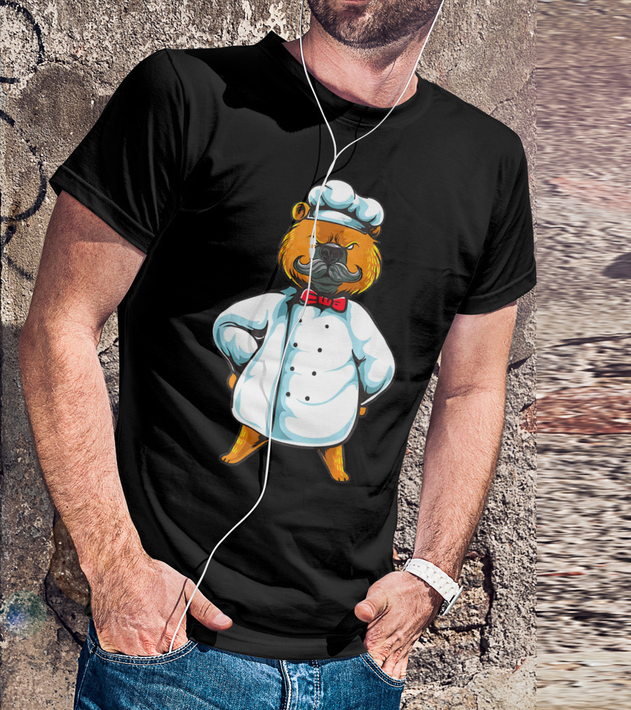 Chef Bear In Classic Culinary Attire With Red Bowtie And Moustache T-Shirt