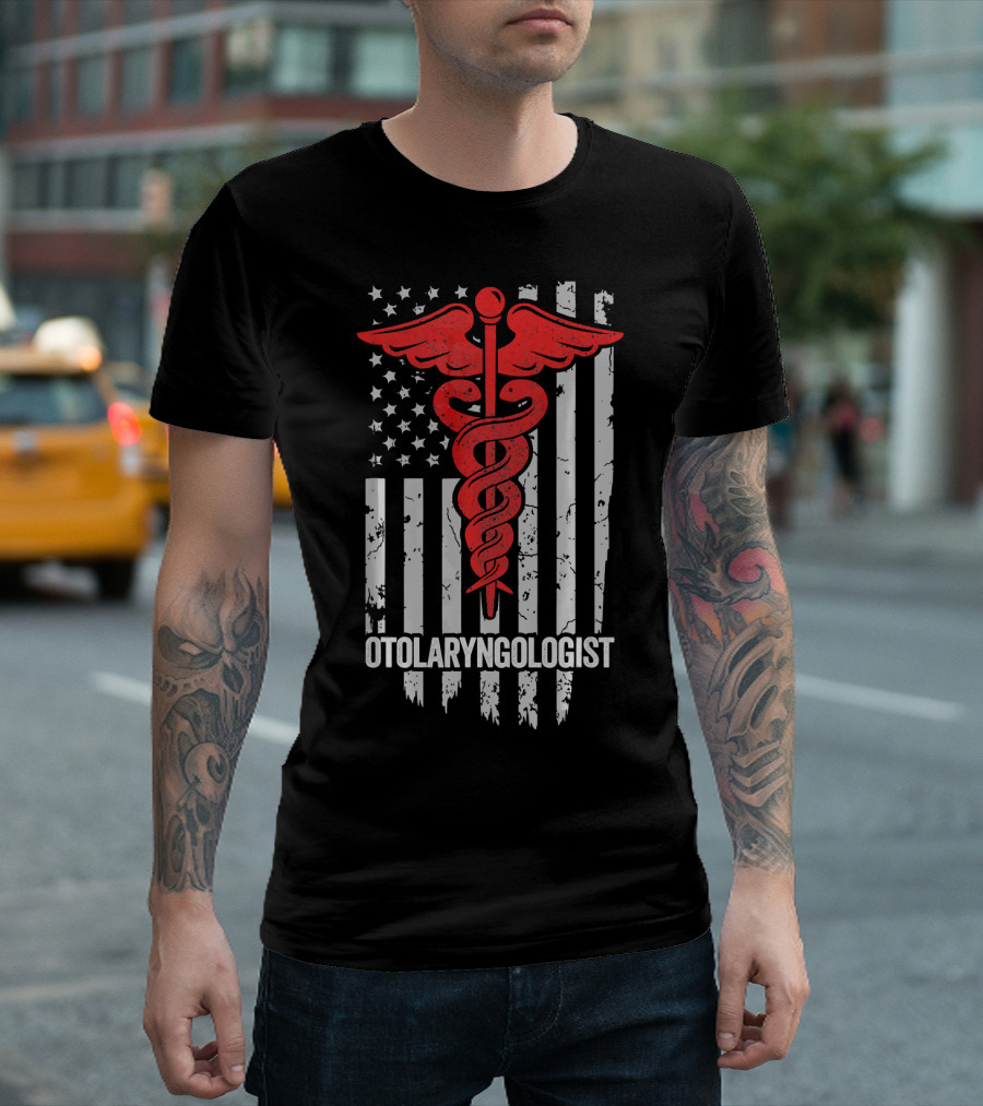 American Flag Otolaryngologist Caduceus T-Shirt