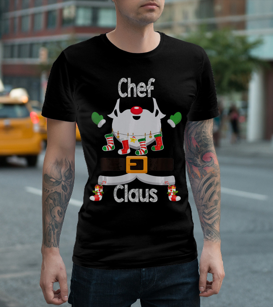 Chef Claus Santa Christmas Costume Pajama Santa Suit T-Shirt
