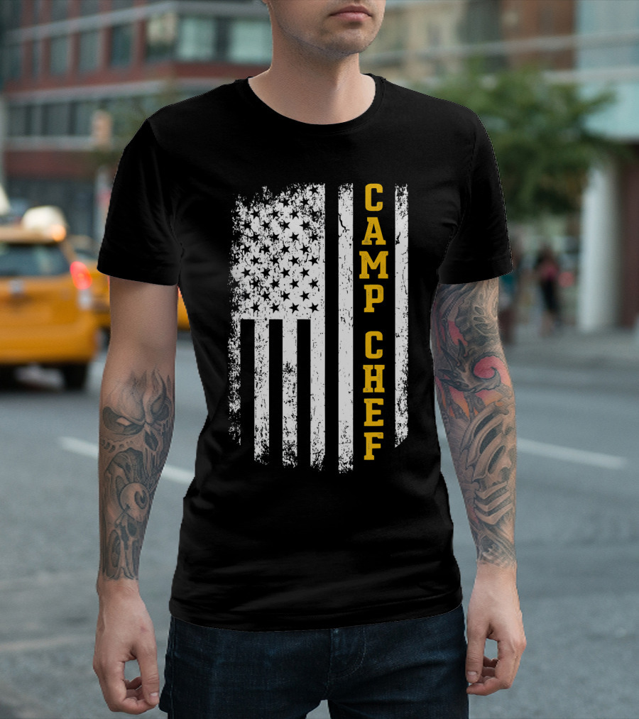 Camp Chef USA Flag Camper Rustic Style Patriotic T-Shirt