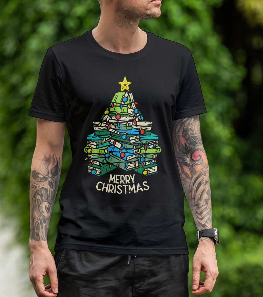 Merry Christmas Book Librarian Christmas Tree Books T-Shirt