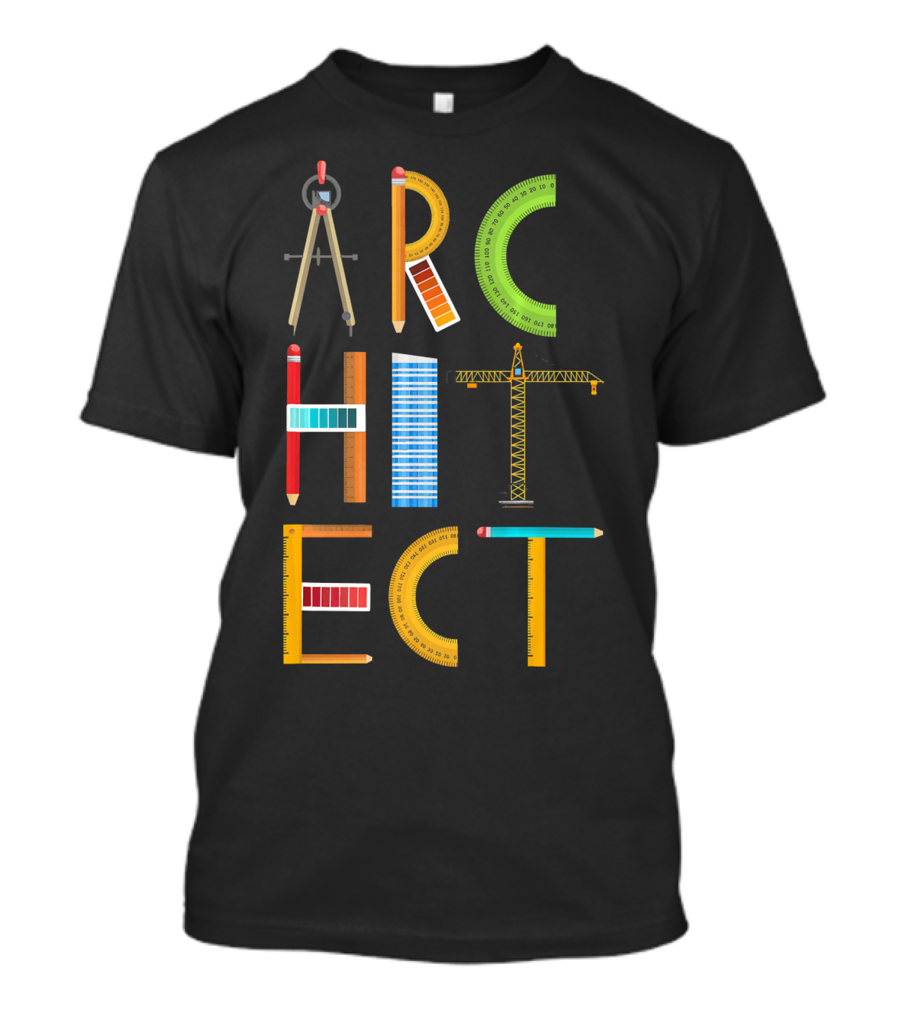 Architect Architectures Students Teacher Compass Ruler Pencil Crane T-Shirt