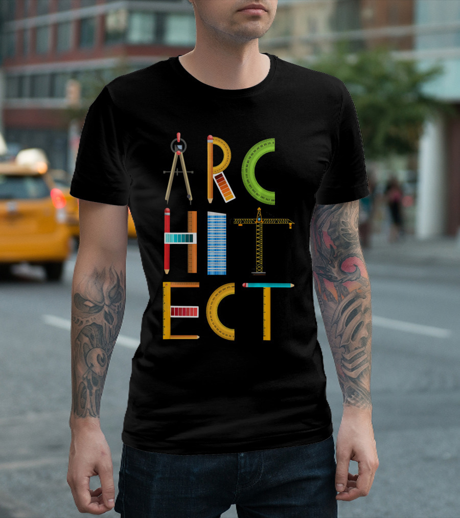 Architect Architectures Students Teacher Compass Ruler Pencil Crane T-Shirt