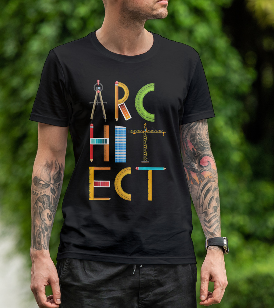 Architect Architectures Students Teacher Compass Ruler Pencil Crane T-Shirt