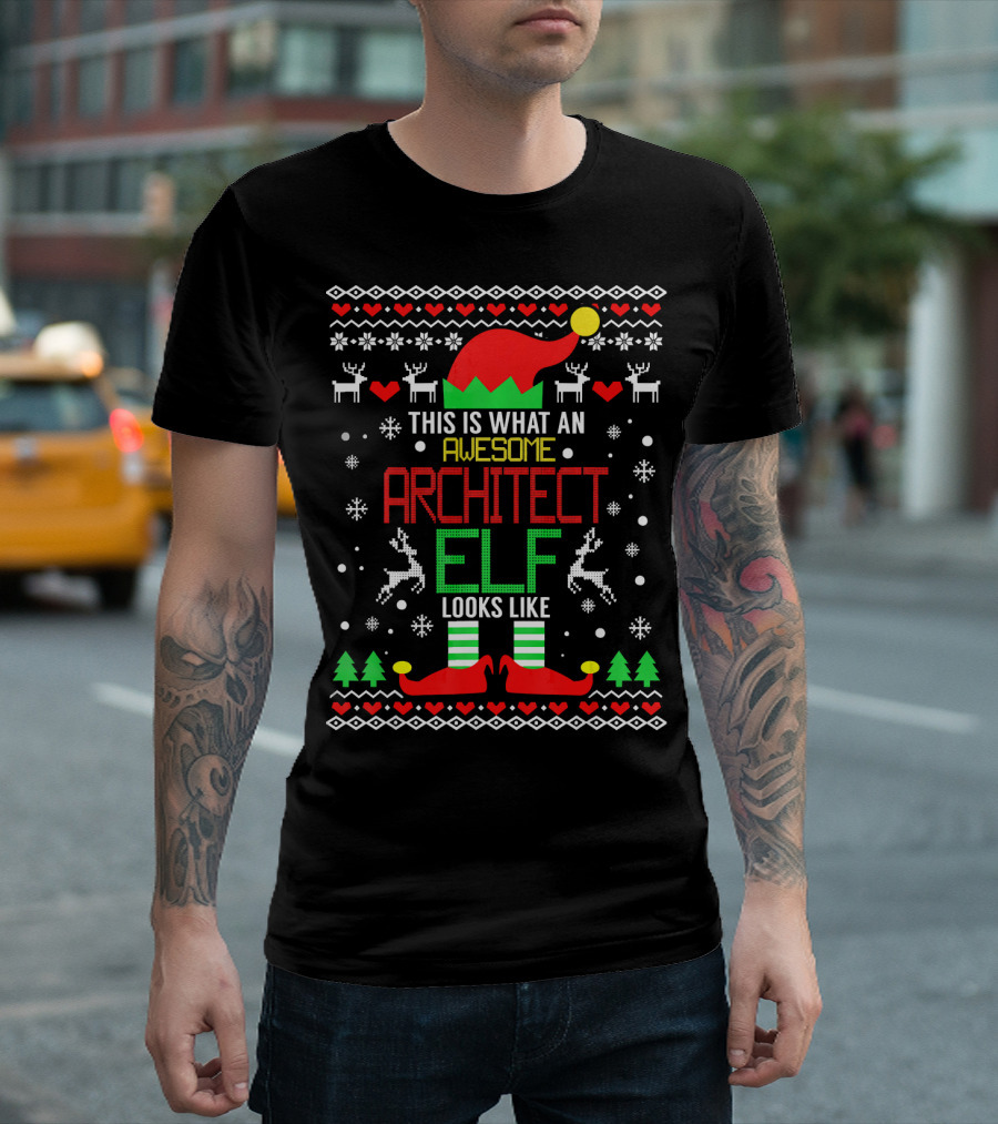 This Is What an Awesome Architect Elf Looks Like Ugly Christmas T-Shirt