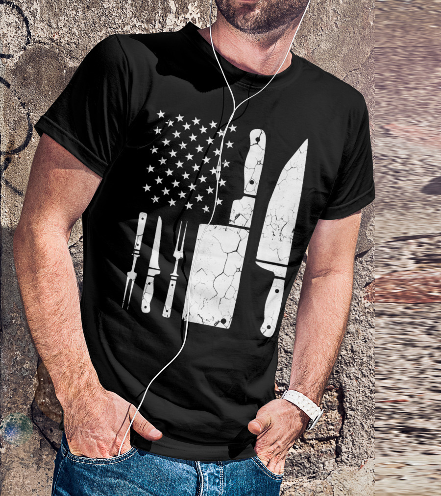 Chef Cooking American Flag Vintage Culinary Knives T-Shirt