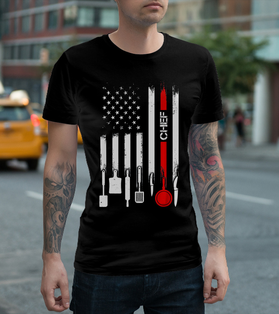 American Flag Cooking Tools Chef T-Shirt