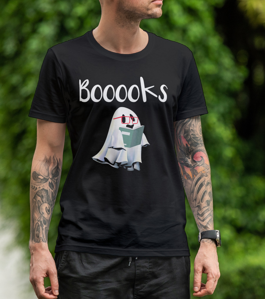 Booooks Ghost With Red Glasses Reading Books T-Shirt
