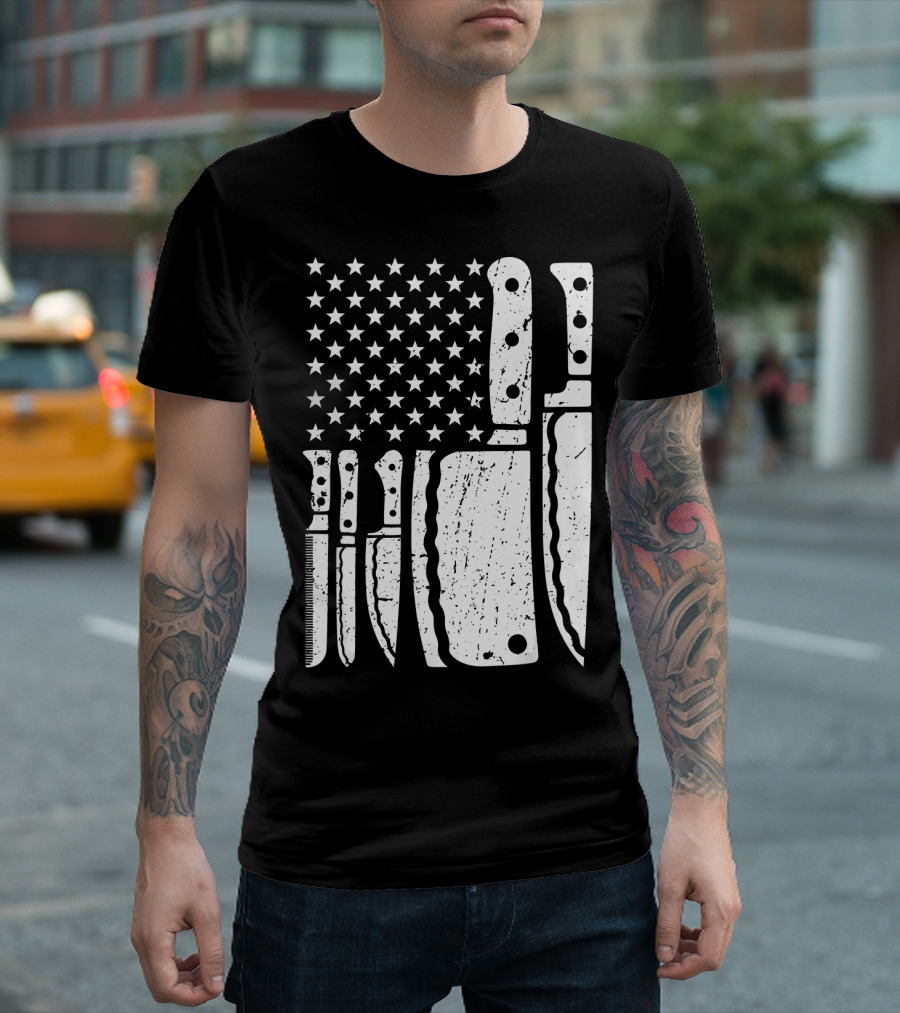 American Knives Flag Cool Chef Cooking T-Shirt