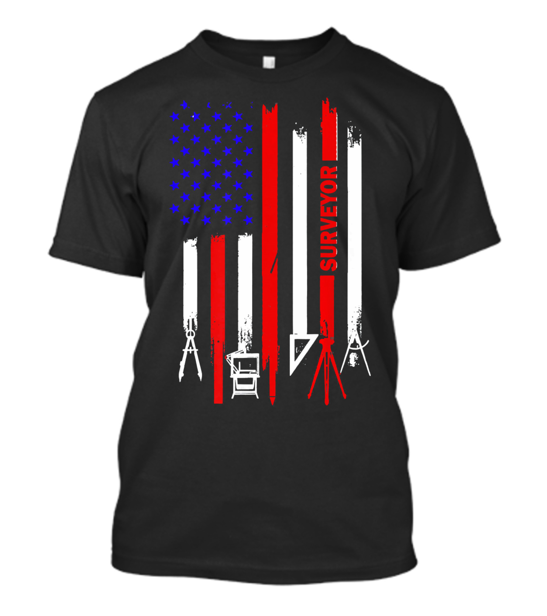 American Flag Surveyor Tools Patriotic Graphics T-Shirt