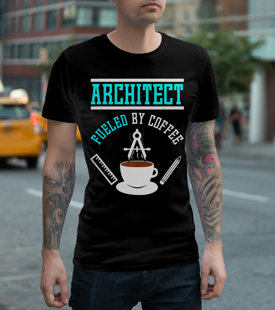 ARCHITECT FUELED BY COFFEE Compass Ruler Pencil Cup T-Shirt