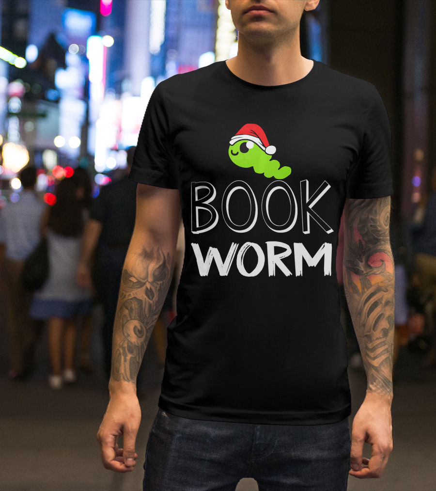 Bookworm Christmas Santa Hat Funny Lovers T-Shirt