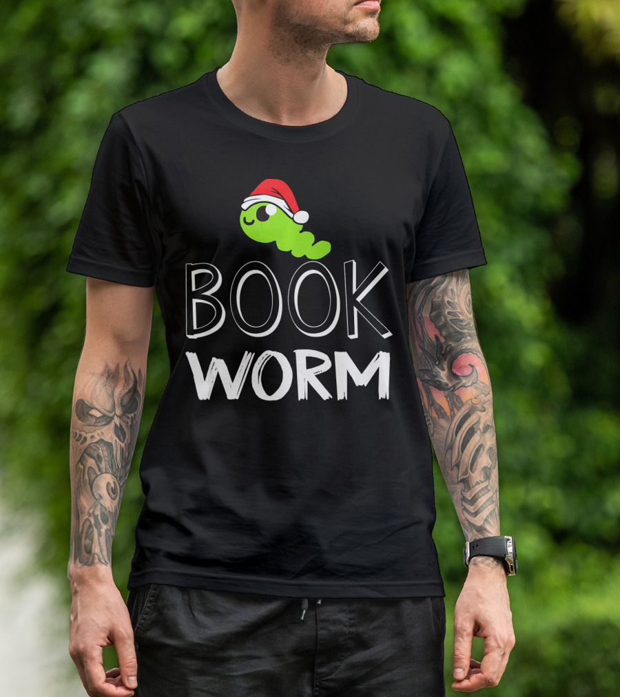 Bookworm Christmas Santa Hat Funny Lovers T-Shirt