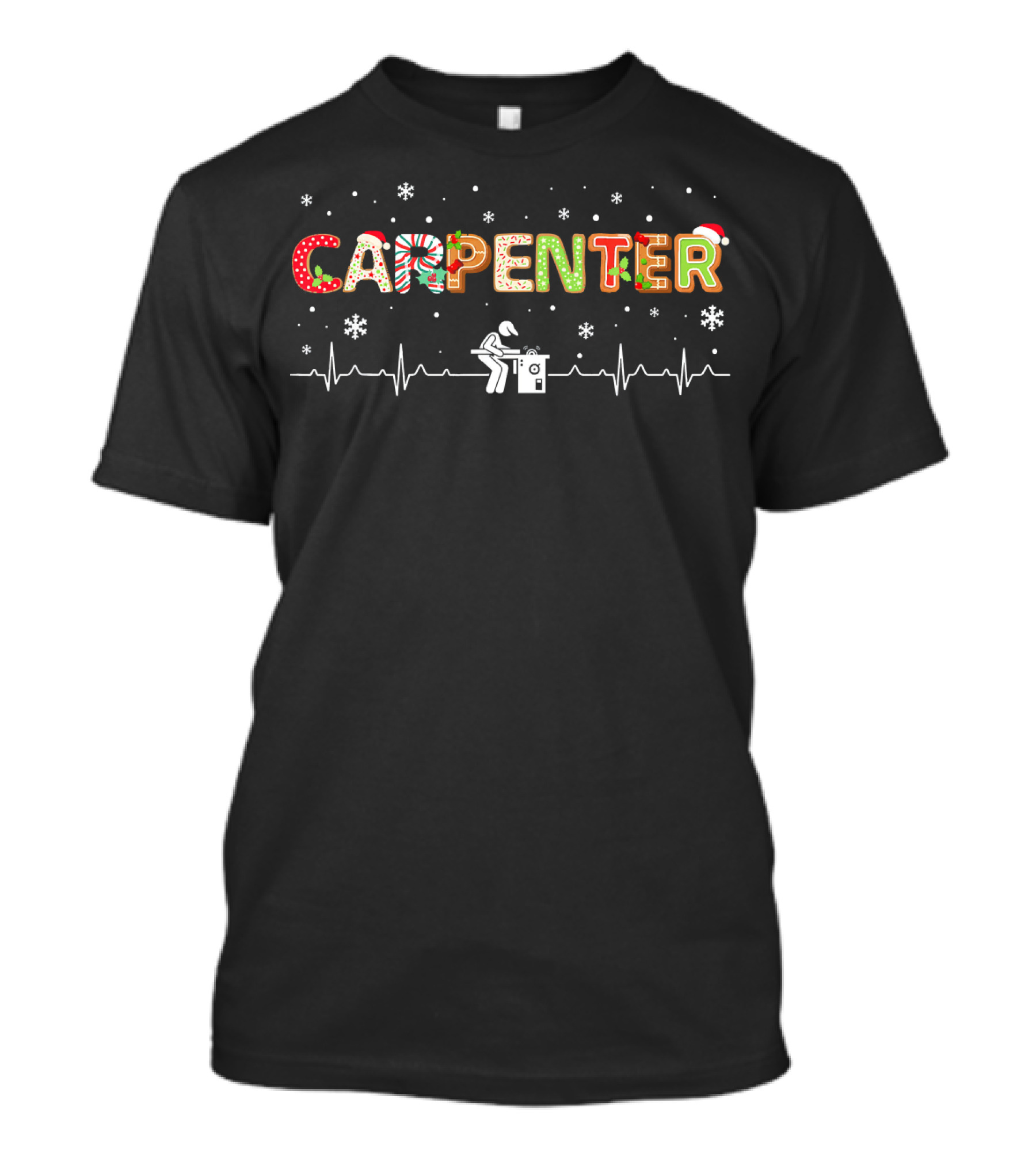 Carpenter Heartbeat Christmas Holiday Snowflakes Santa Hat T-Shirt