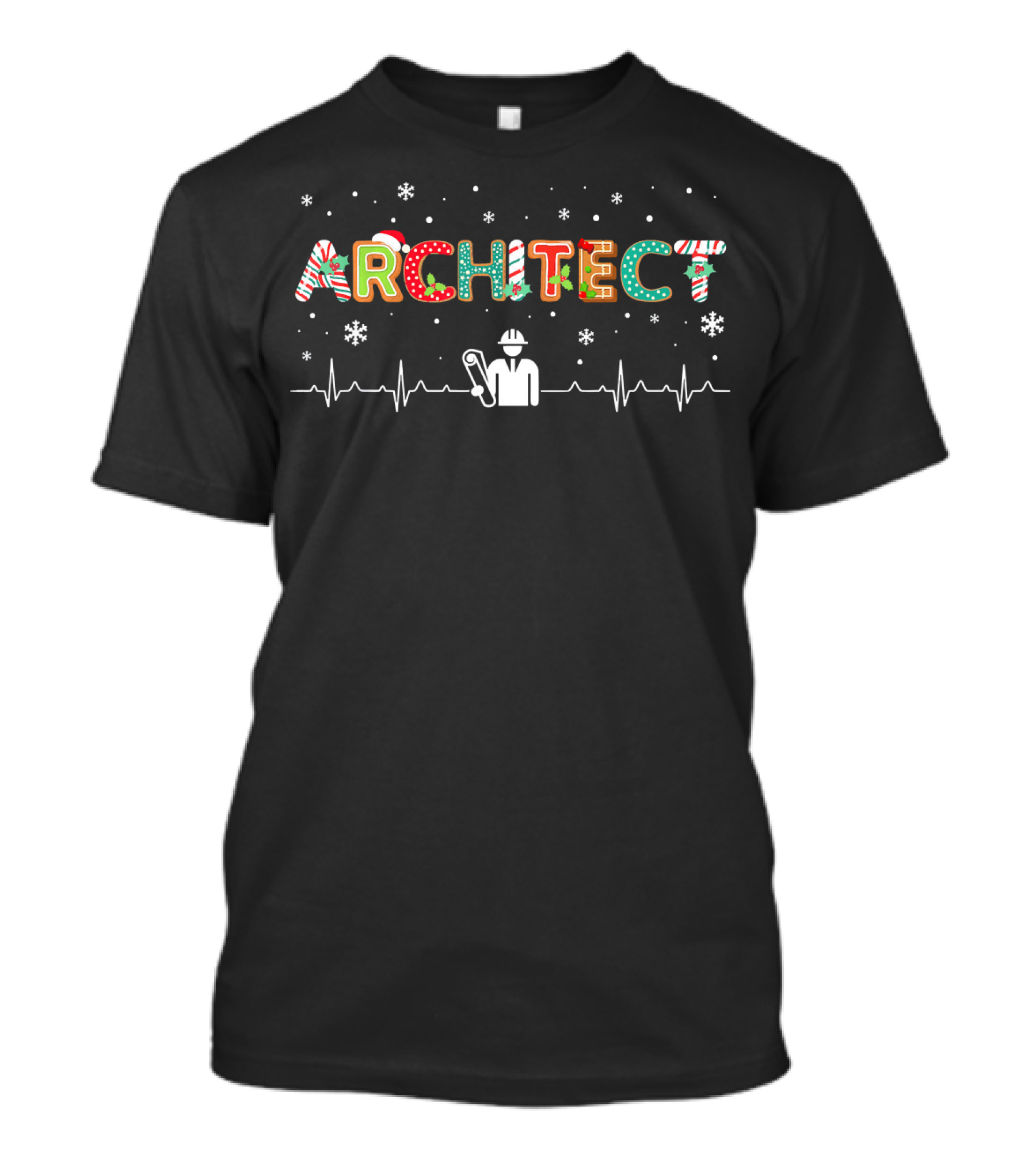 ARCHITECT Christmas Candy Cane Snowflakes Heartbeat T-Shirt