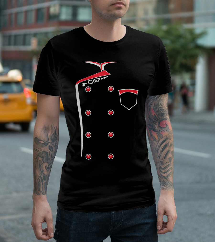 Chef Uniform Jacket with Red Buttons and Fork T-Shirt