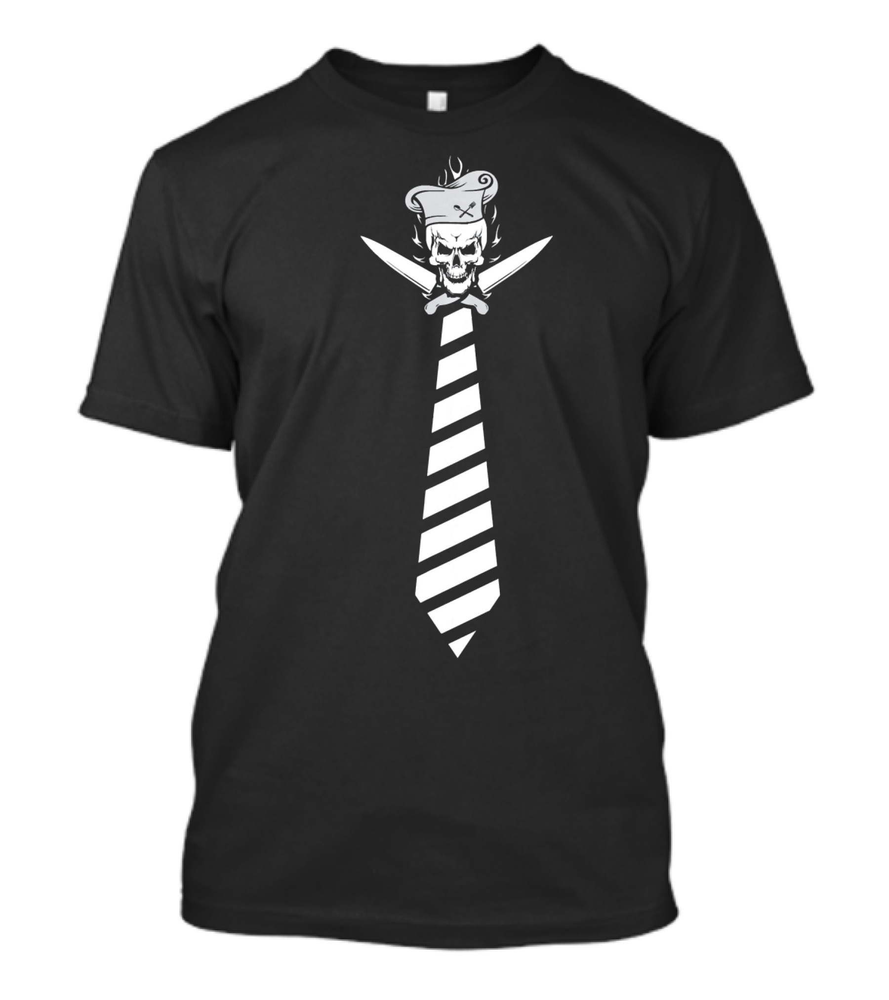 Chef Skull With Crossed Knives And Striped Tie T-Shirt
