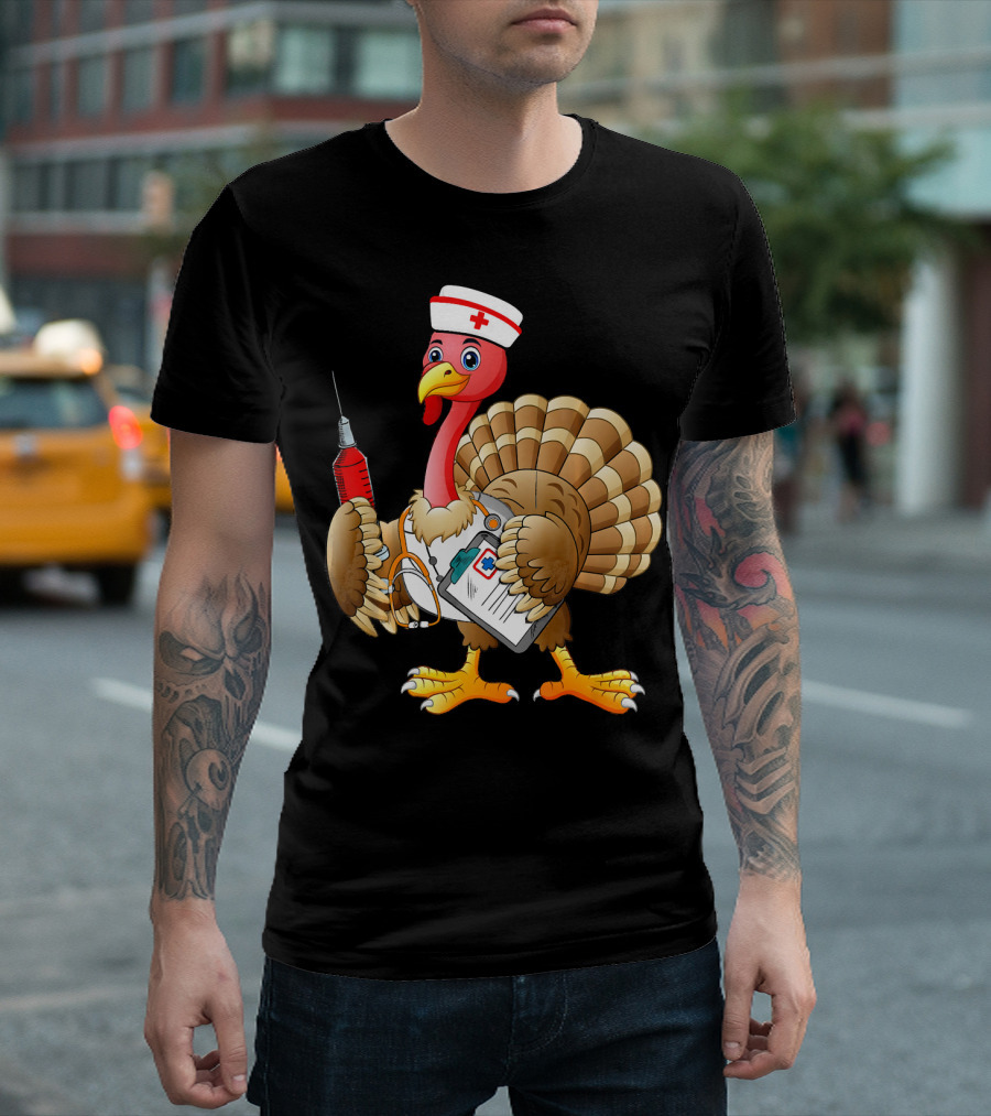 Cute Nurse Thanksgiving Turkey with Doctor Accessories T-Shirt