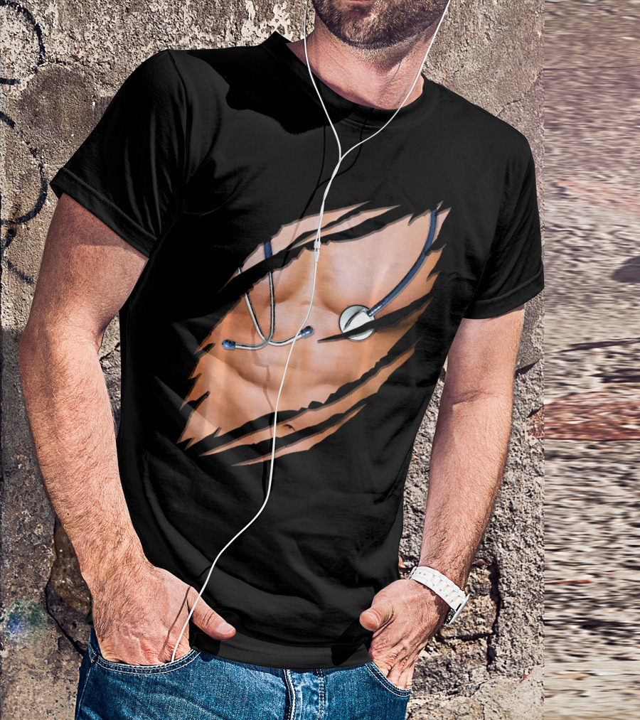 Funny Doctor Halloween Costume With Stethoscope And Muscles T-Shirt