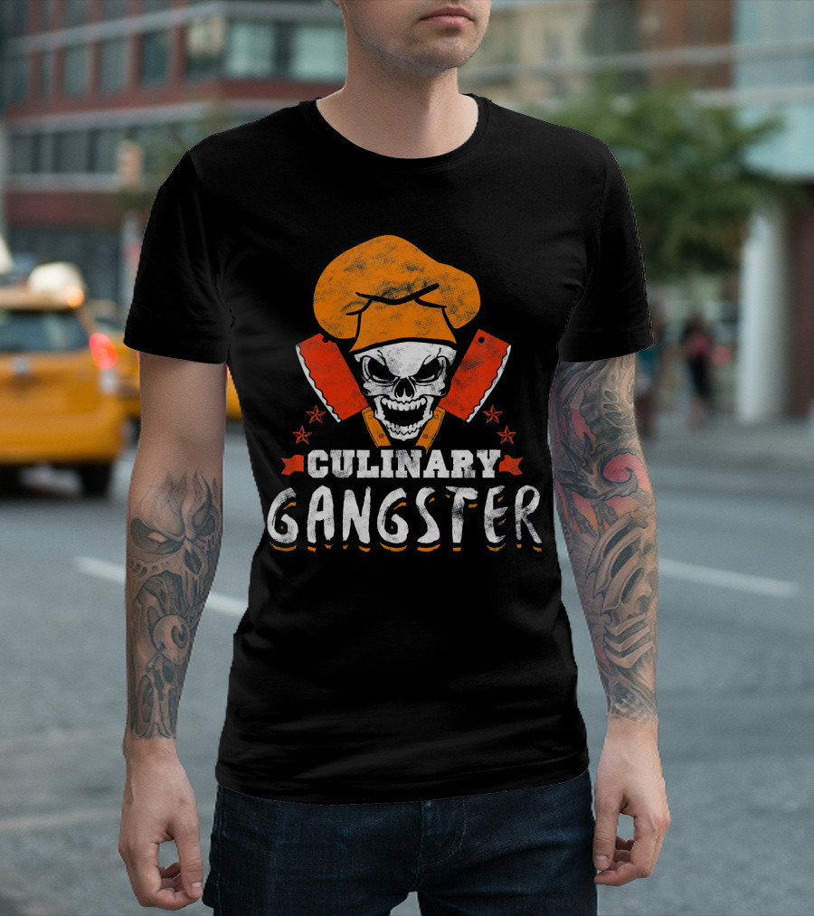 Culinary Gangster Skull Chef Hat Crossed Cleavers Funny Cookin T-Shirt