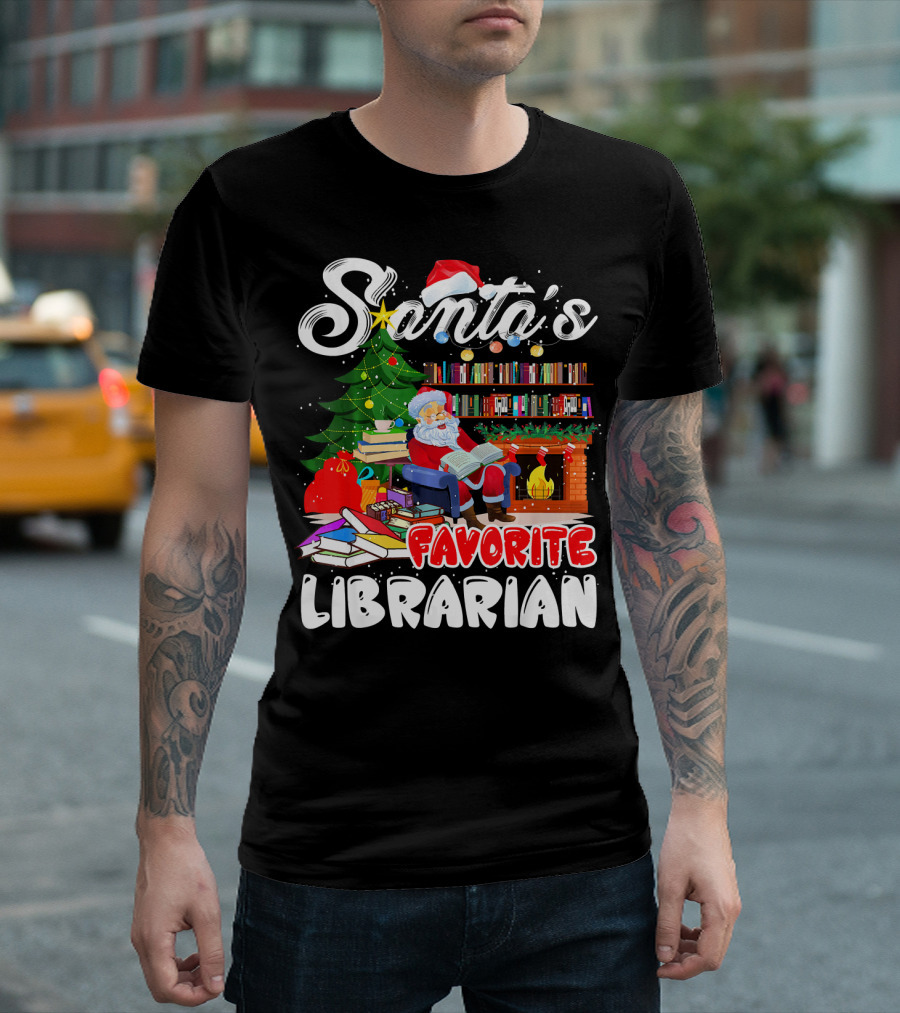 Santa's Favorite Librarian Christmas Xmas Holiday T-Shirt