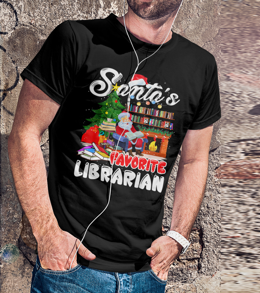 Santa's Favorite Librarian Christmas Xmas Holiday T-Shirt