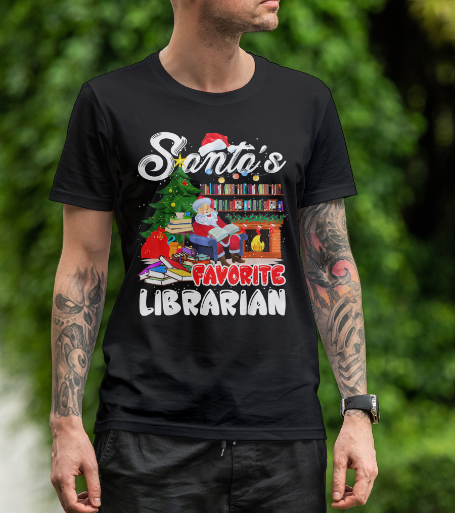 Santa's Favorite Librarian Christmas Xmas Holiday T-Shirt