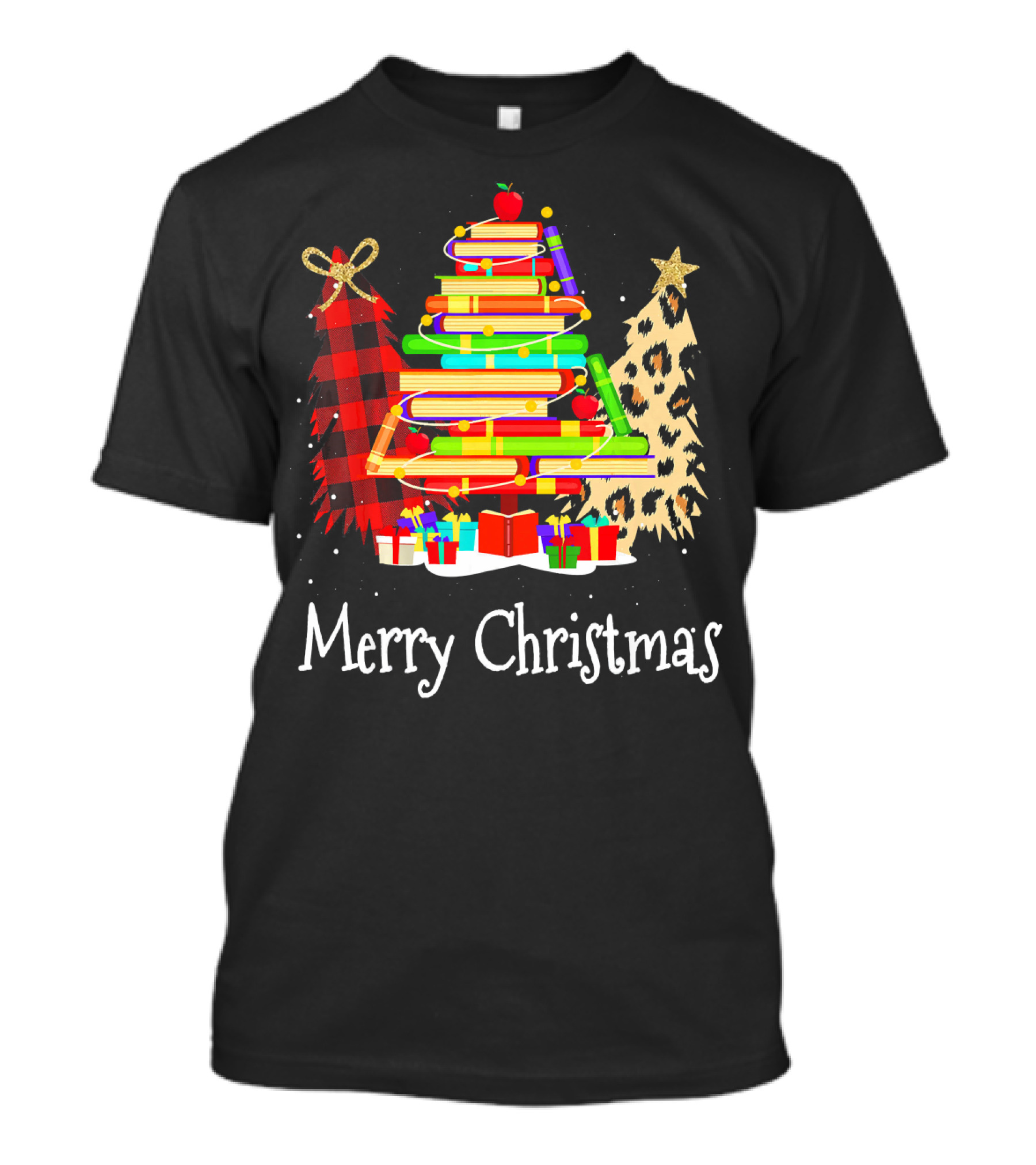Merry Christmas Librarian Cute Books Tree T-Shirt