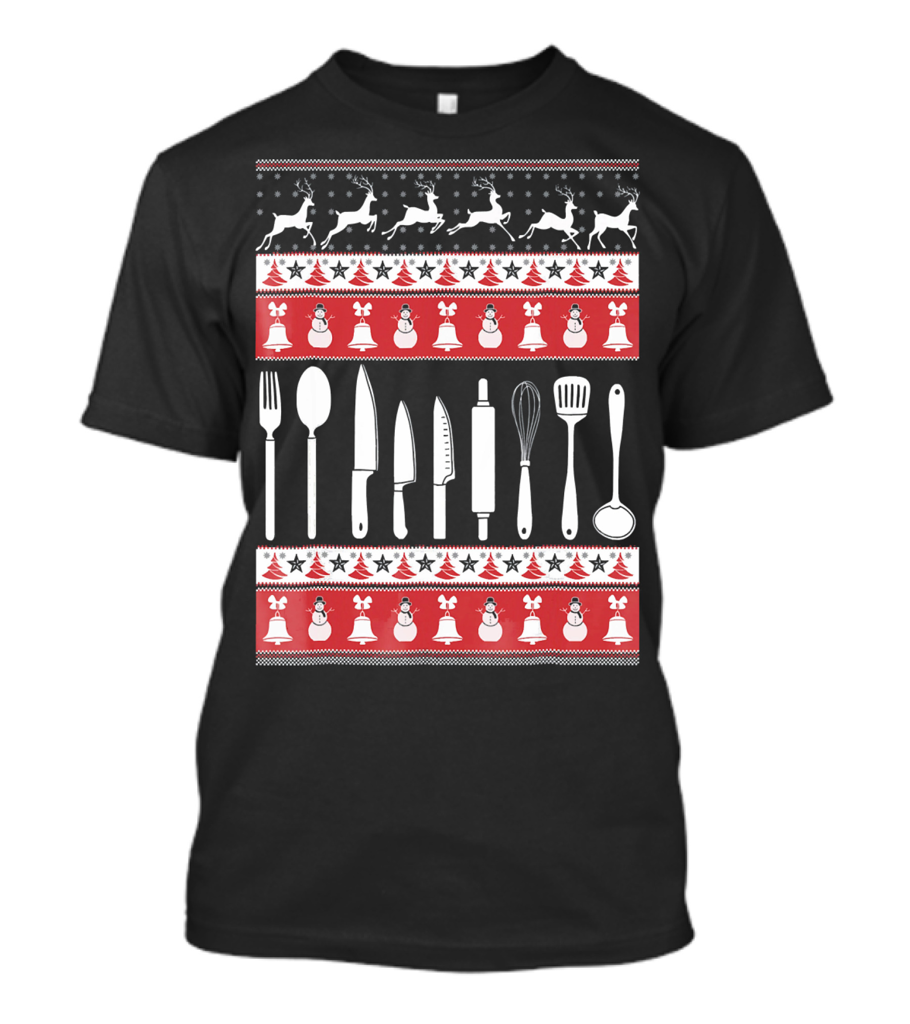 Christmas Kitchen Utensils Ugly Sweater Style Cook T-Shirt