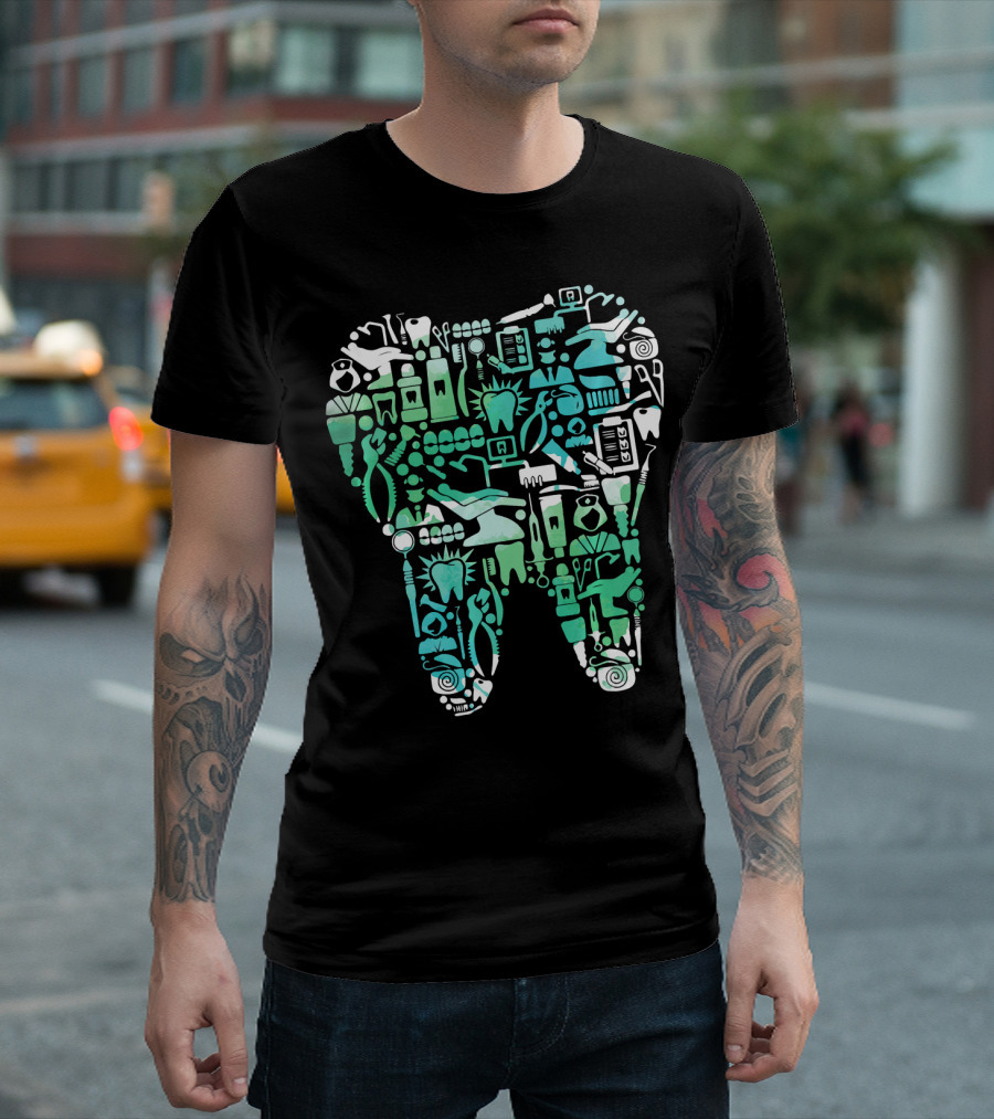Dentist Tooth Word Cloud Dental Icons Tooth Doctor T-Shirt