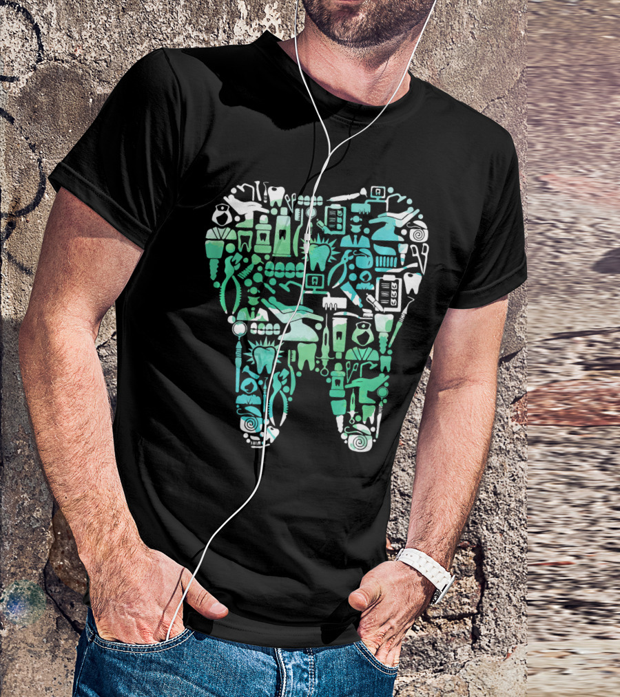 Dentist Tooth Word Cloud Dental Icons Tooth Doctor T-Shirt