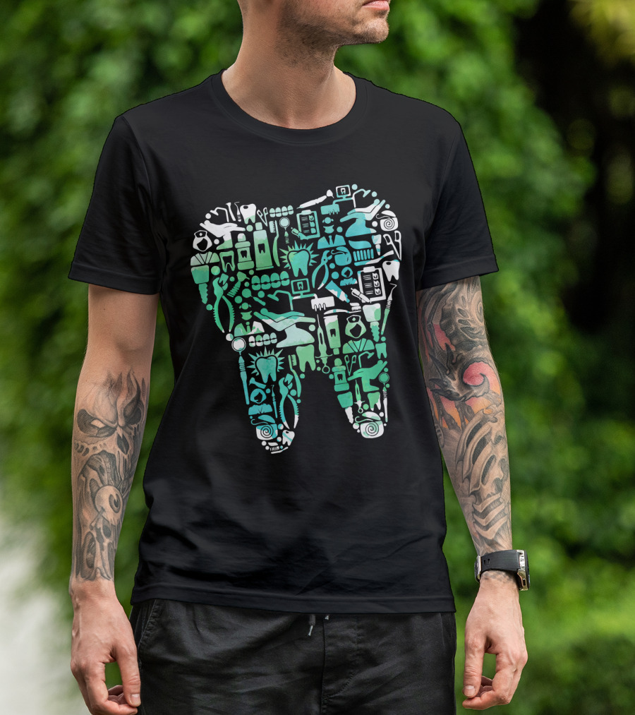 Dentist Tooth Word Cloud Dental Icons Tooth Doctor T-Shirt