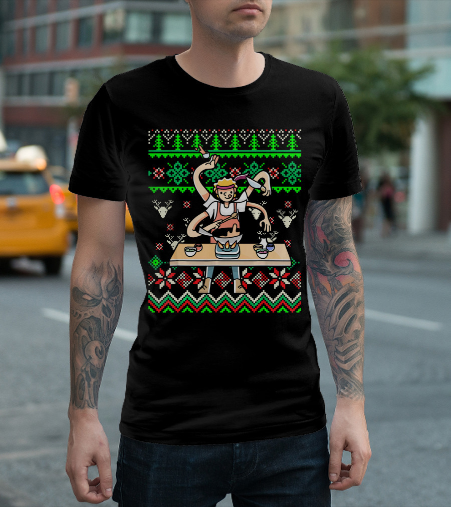 Chef Ugly Christmas Sweater Cooking Festive T-Shirt