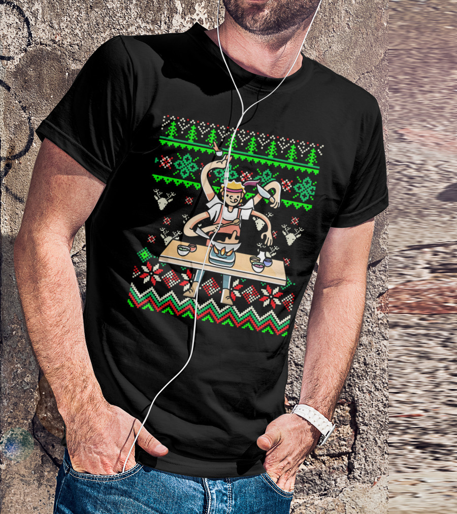 Chef Ugly Christmas Sweater Cooking Festive T-Shirt