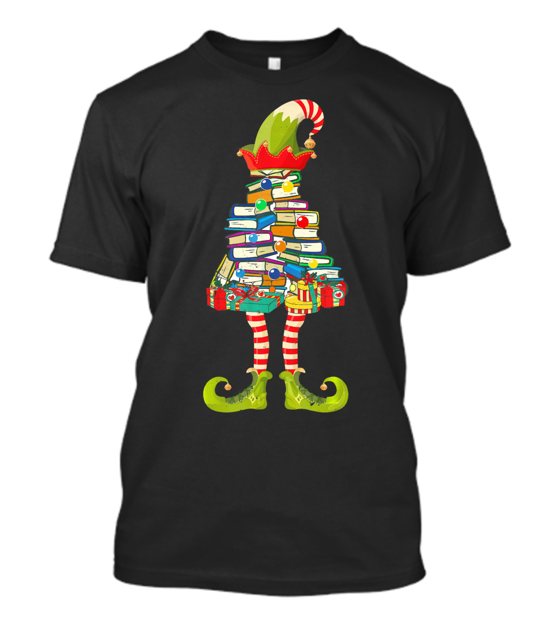 Funny Book Christmas Elf Love Reading Books Festive Stack T-Shirt