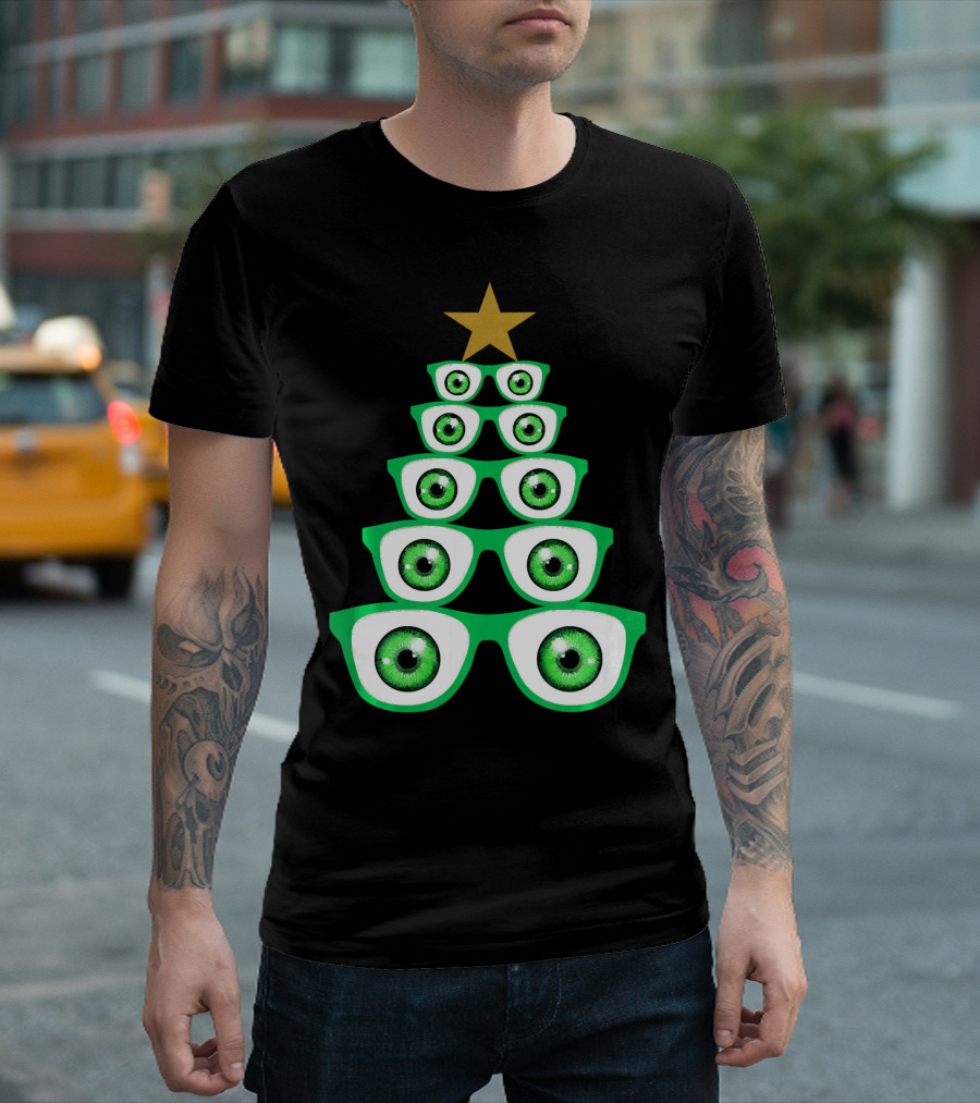 EyeBall Optometrist Eyewear Christmas Tree Star Glasses T-Shirt