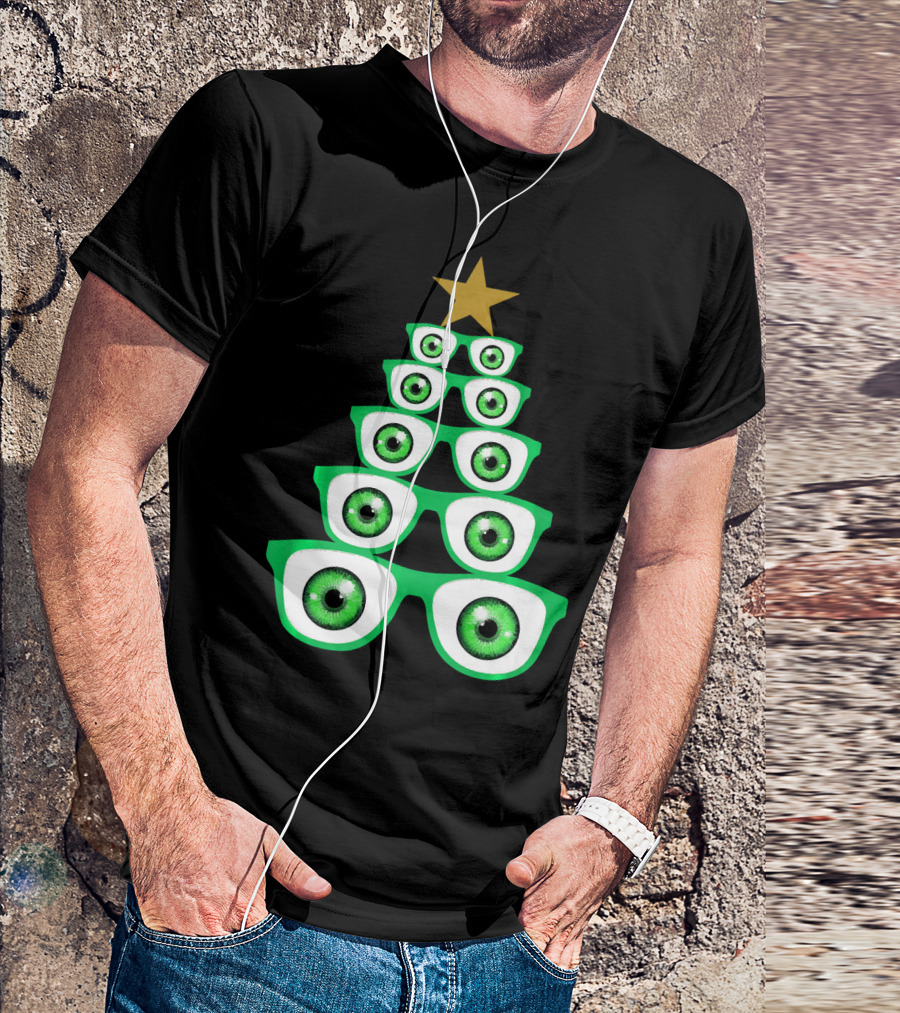 EyeBall Optometrist Eyewear Christmas Tree Star Glasses T-Shirt