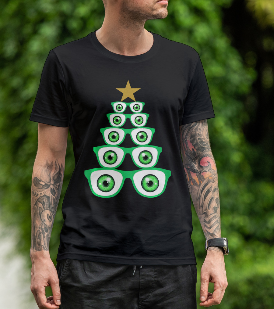 EyeBall Optometrist Eyewear Christmas Tree Star Glasses T-Shirt