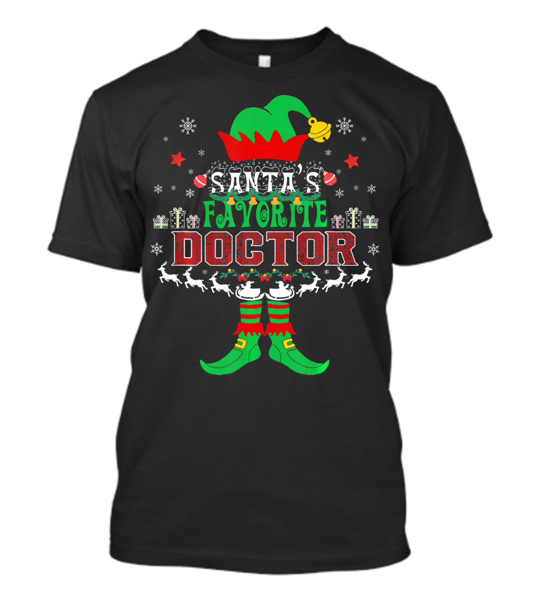 Santa's Favorite Doctor Elf Christmas Ugly T-Shirt