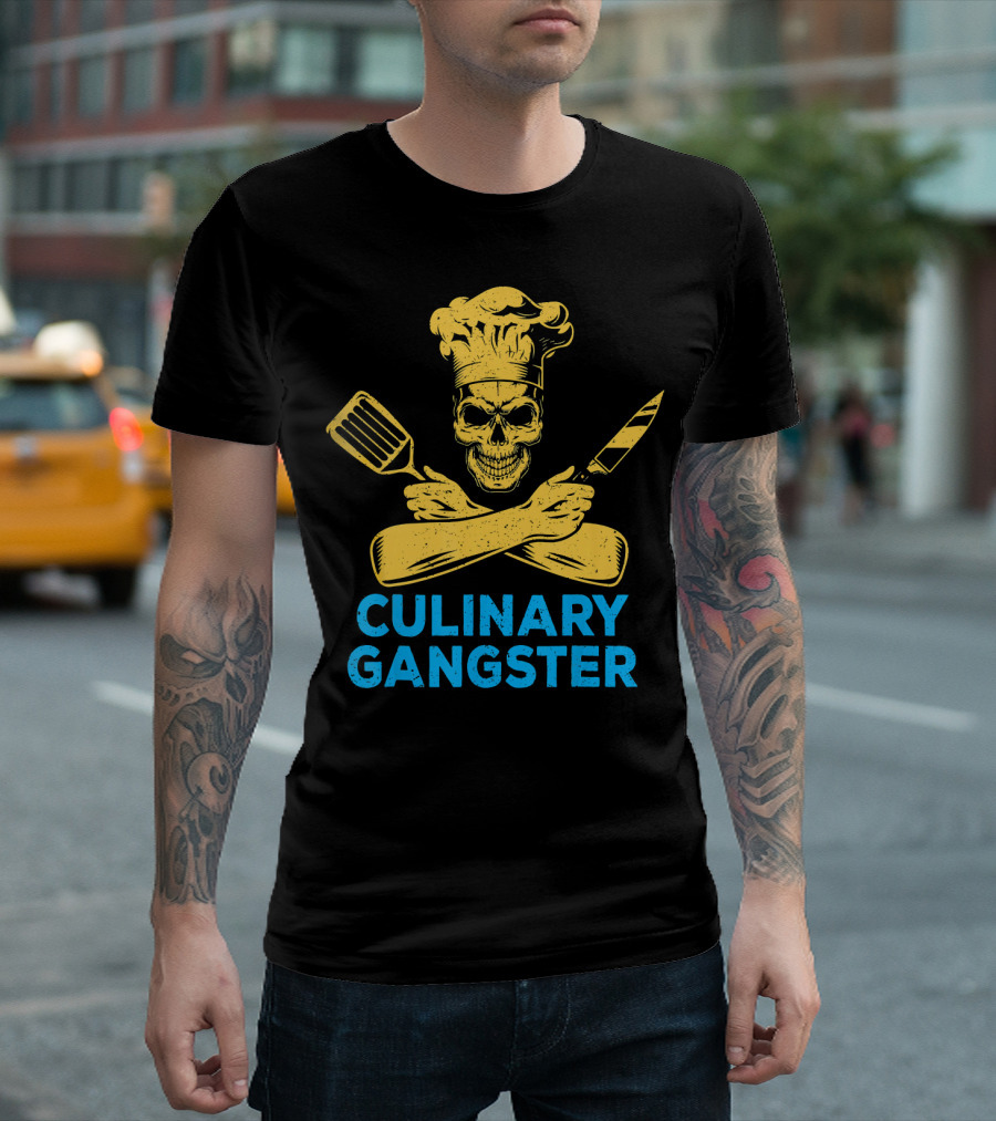Culinary Gangster Funny Cooking Cook Chef Skull T-Shirt