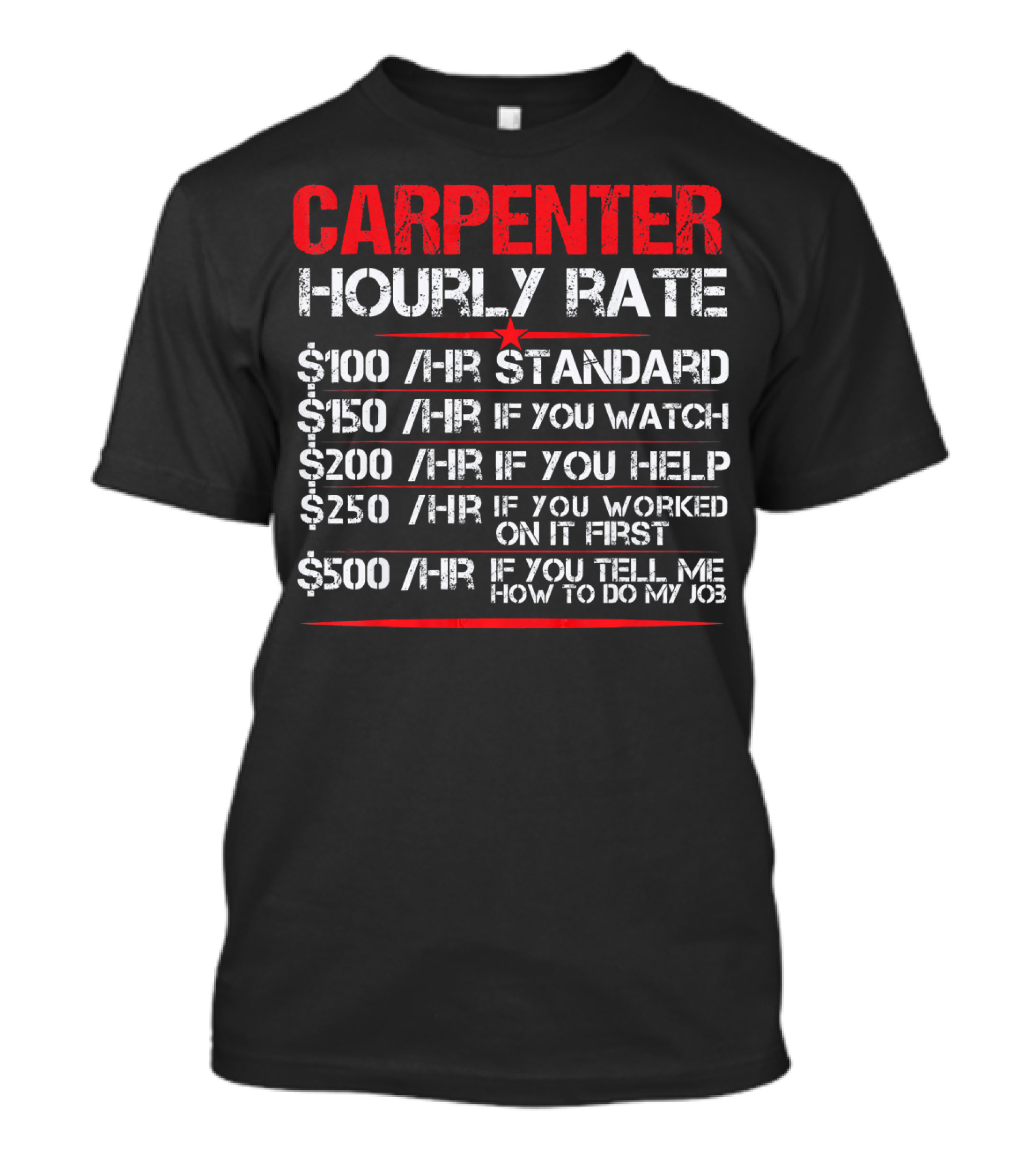 Carpenter Hourly Rate Standard Watch Help Job Joke T-Shirt