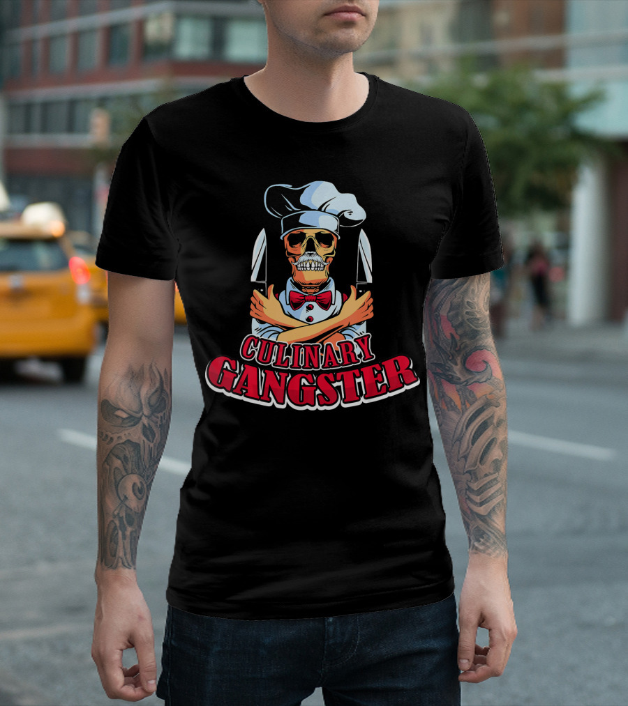 Culinary Gangster Skull Chef With Crossed Knives And Hat T-Shirt