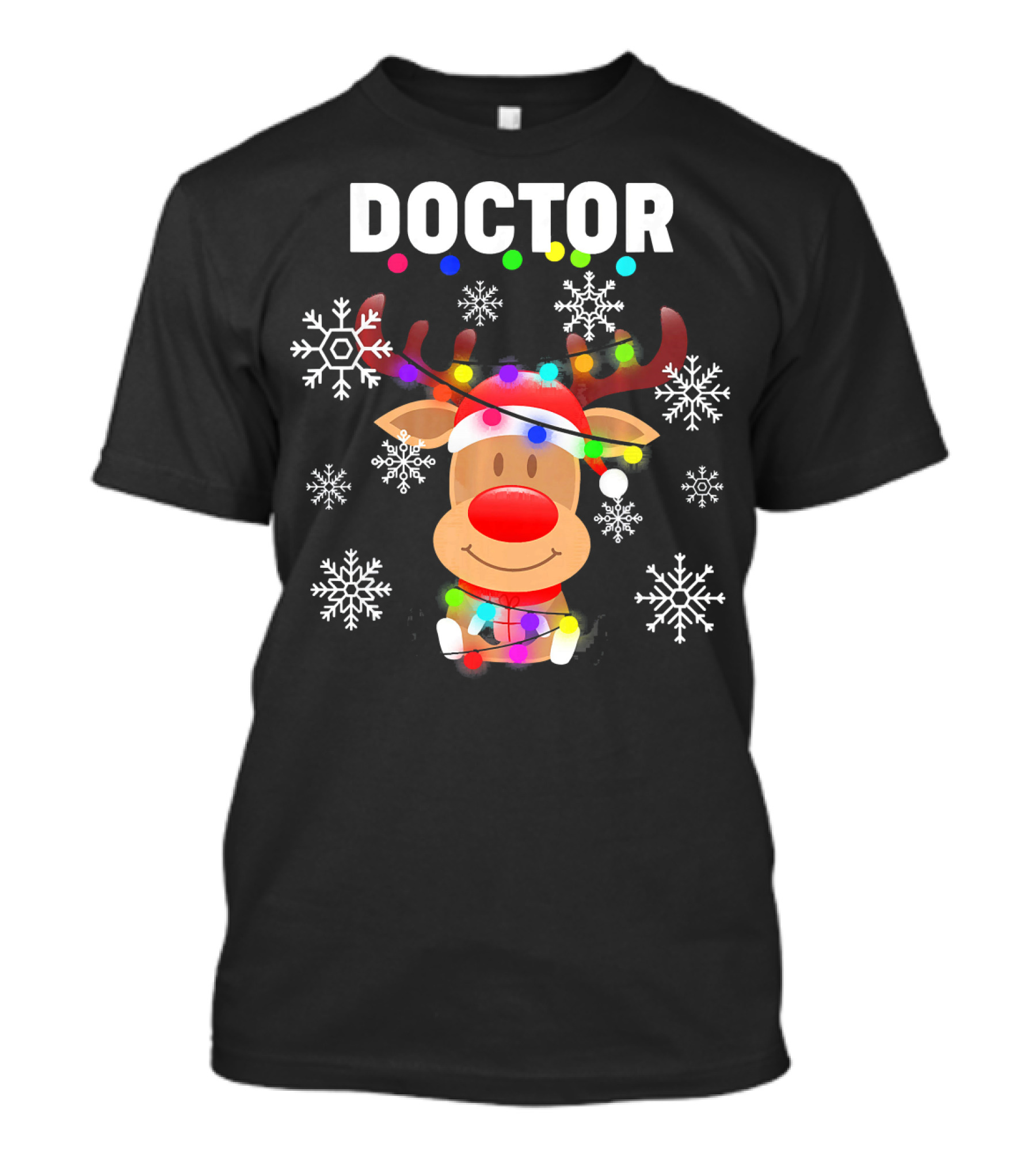 DOCTOR With Santa Hat Reindeer Snowflakes And Christmas Lights T-Shirt