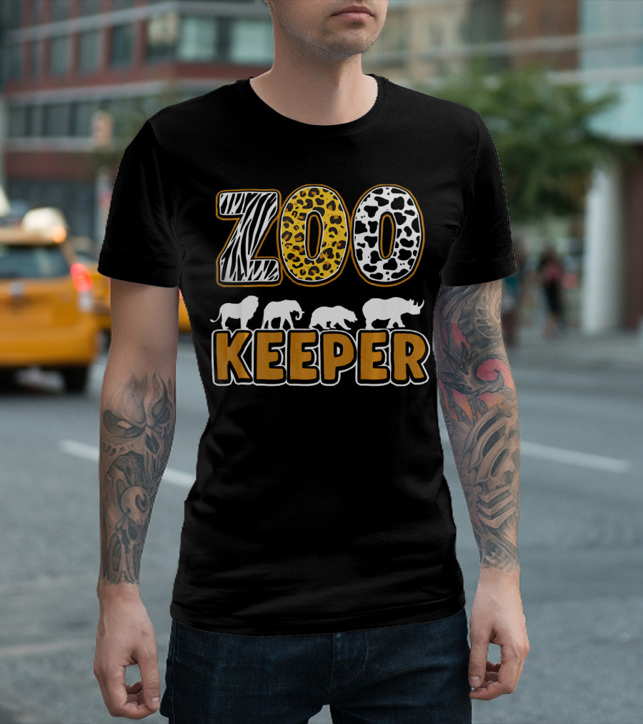 Zebra Leopard Print Zoo Keeper Lion Elephant Panda Rhino T-Shirt