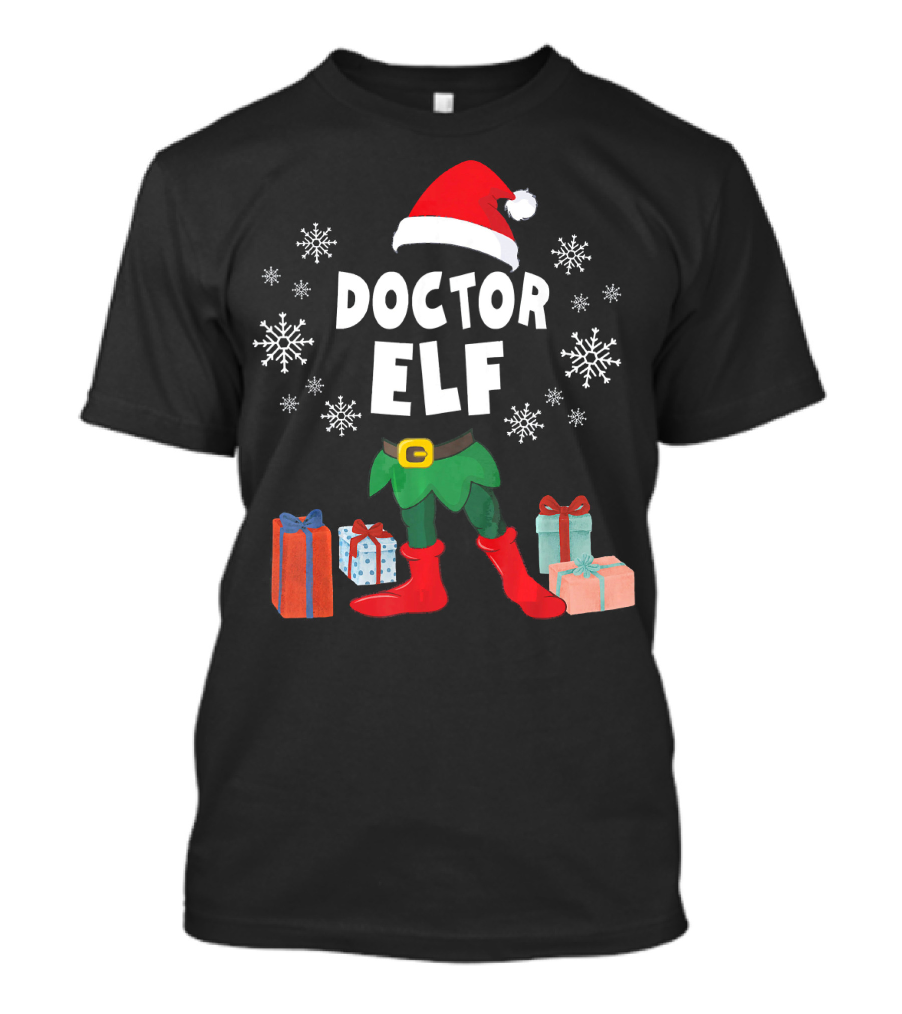 Doctor Elf Xmas Presents Snowflakes T-Shirt