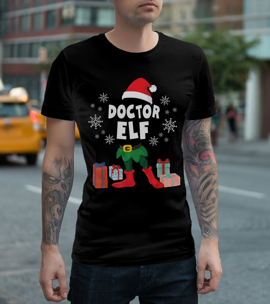 Doctor Elf Xmas Presents Snowflakes T-Shirt