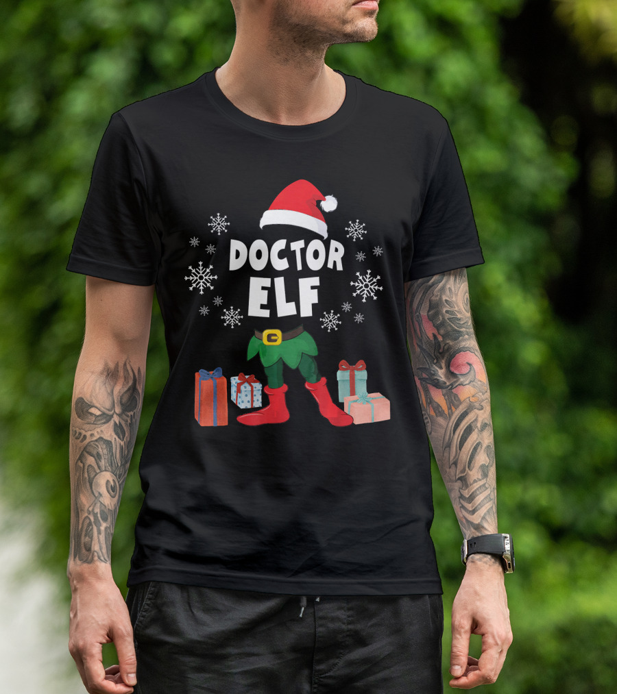 Doctor Elf Xmas Presents Snowflakes T-Shirt