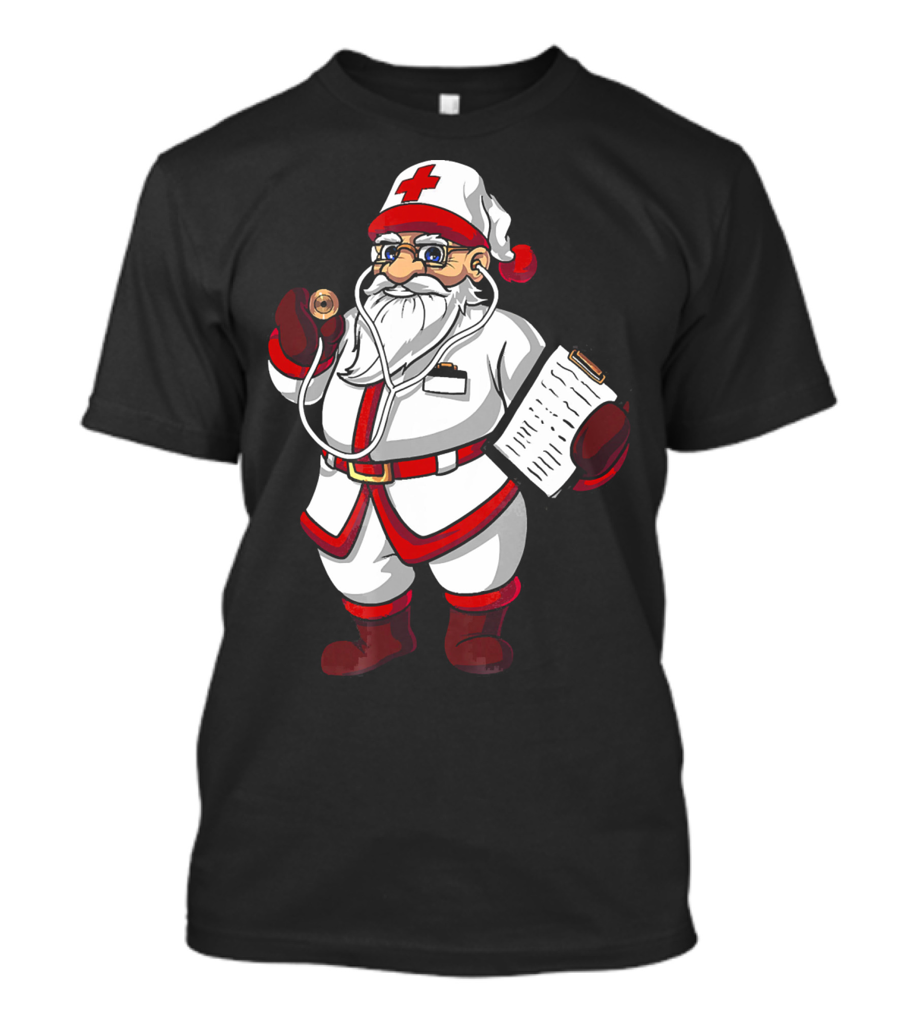 Christmas Doctor Santa With Stethoscope And Clipboard T-Shirt