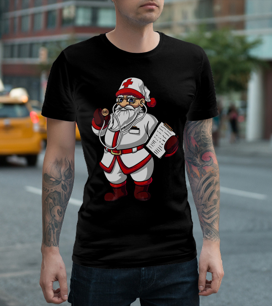 Christmas Doctor Santa with Stethoscope and Clipboard T-Shirt