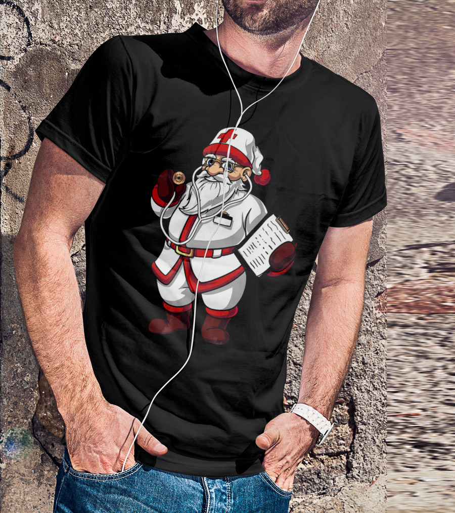 Christmas Doctor Santa With Stethoscope And Clipboard T-Shirt